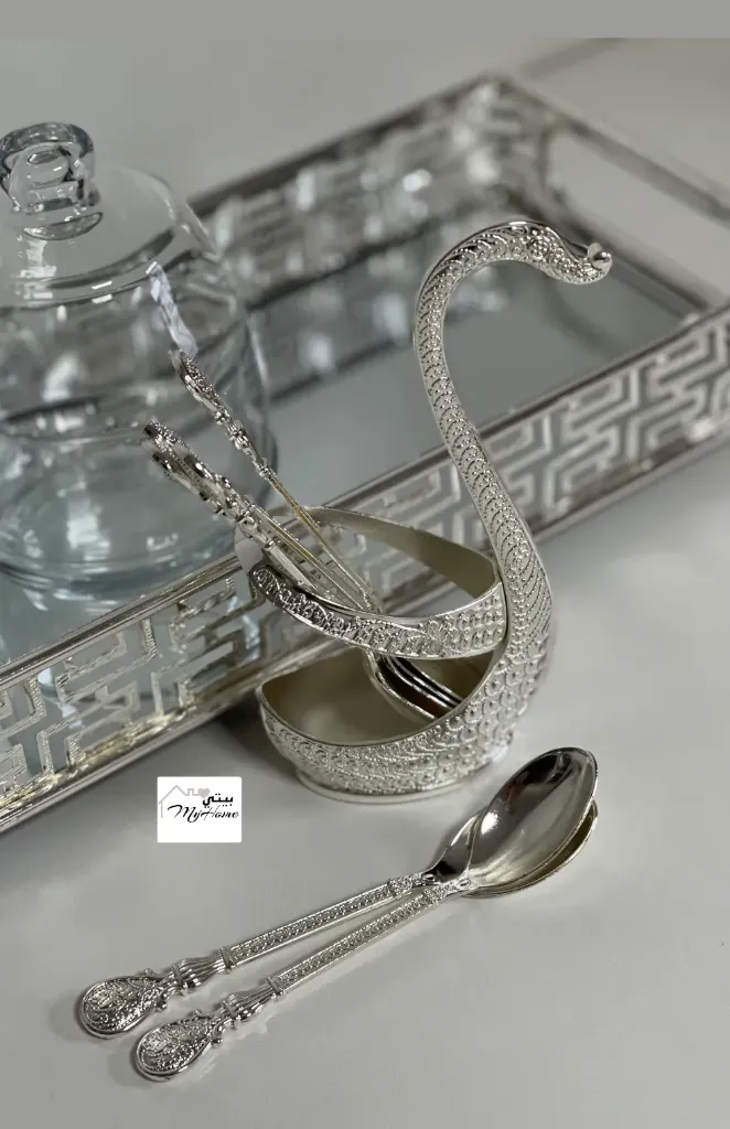 Theelepel set met houder zilver