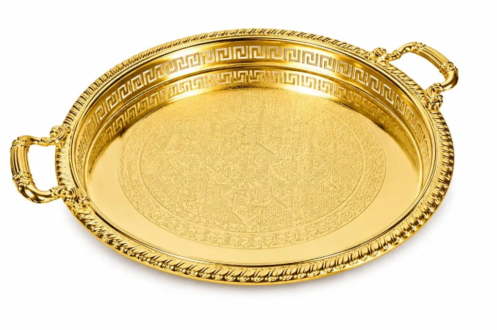 TRAY 40CM ROUND NEW DESIGN GOLD