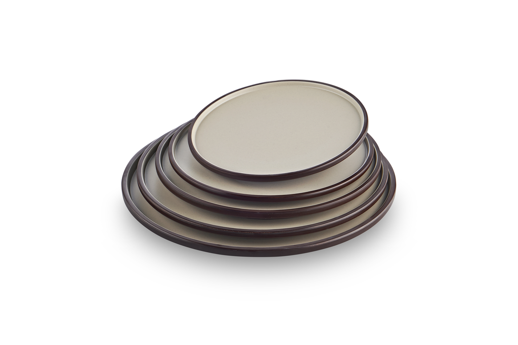 Melamine 11.8"" round plate flat Sandy beige & Brown