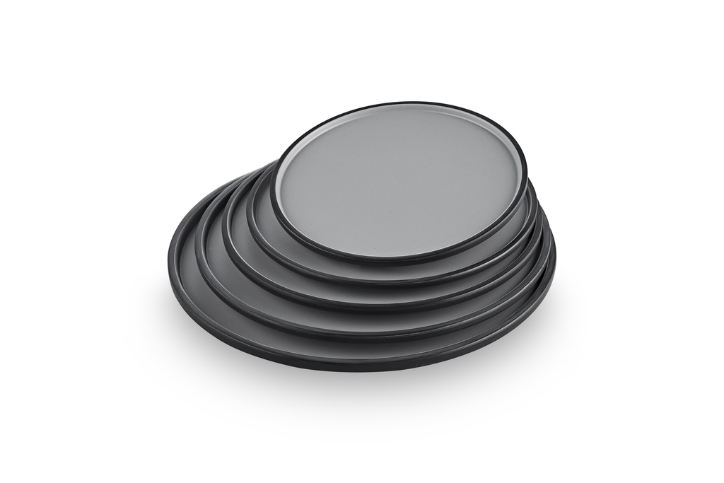 Melamine 11.8"" round plate flat Black & Gray