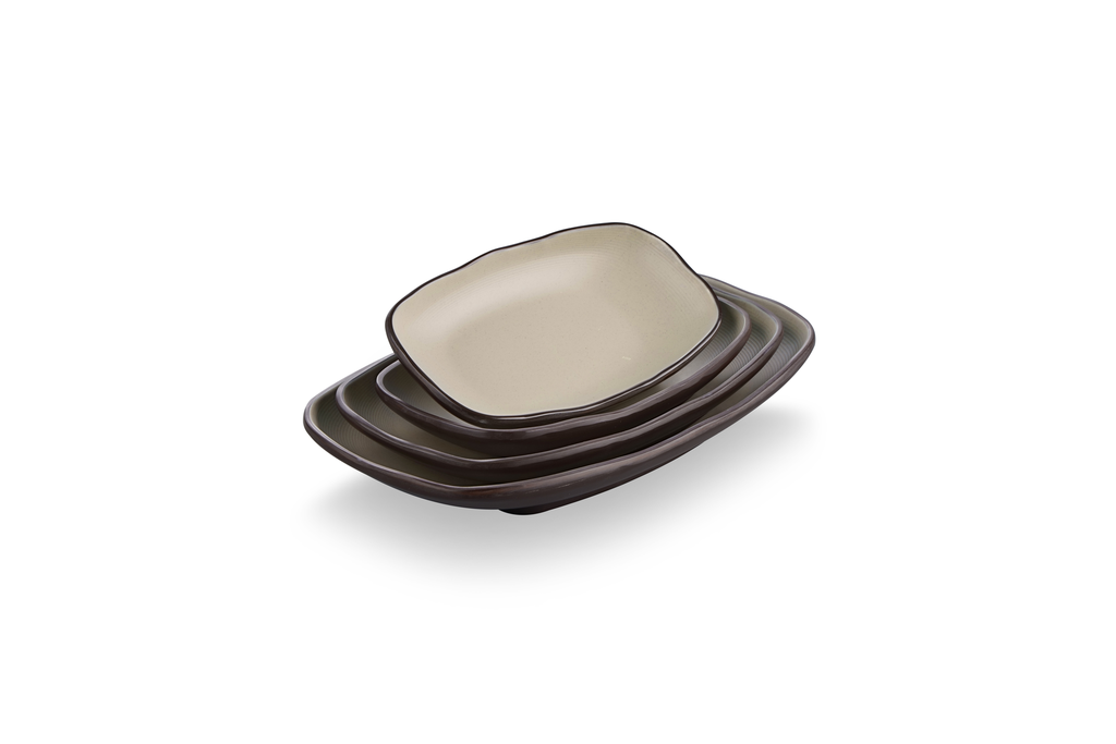 Melamine 7"Oblong oval plate Sandy beige & Brown