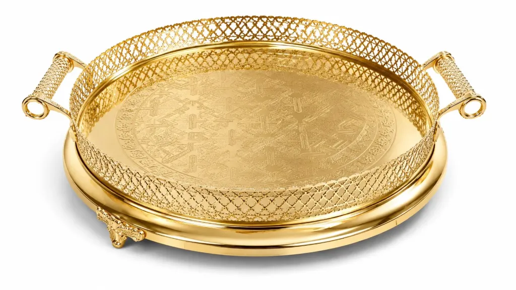 [Metal Tray HA24-45G] Tray "FES" 45 cm gold